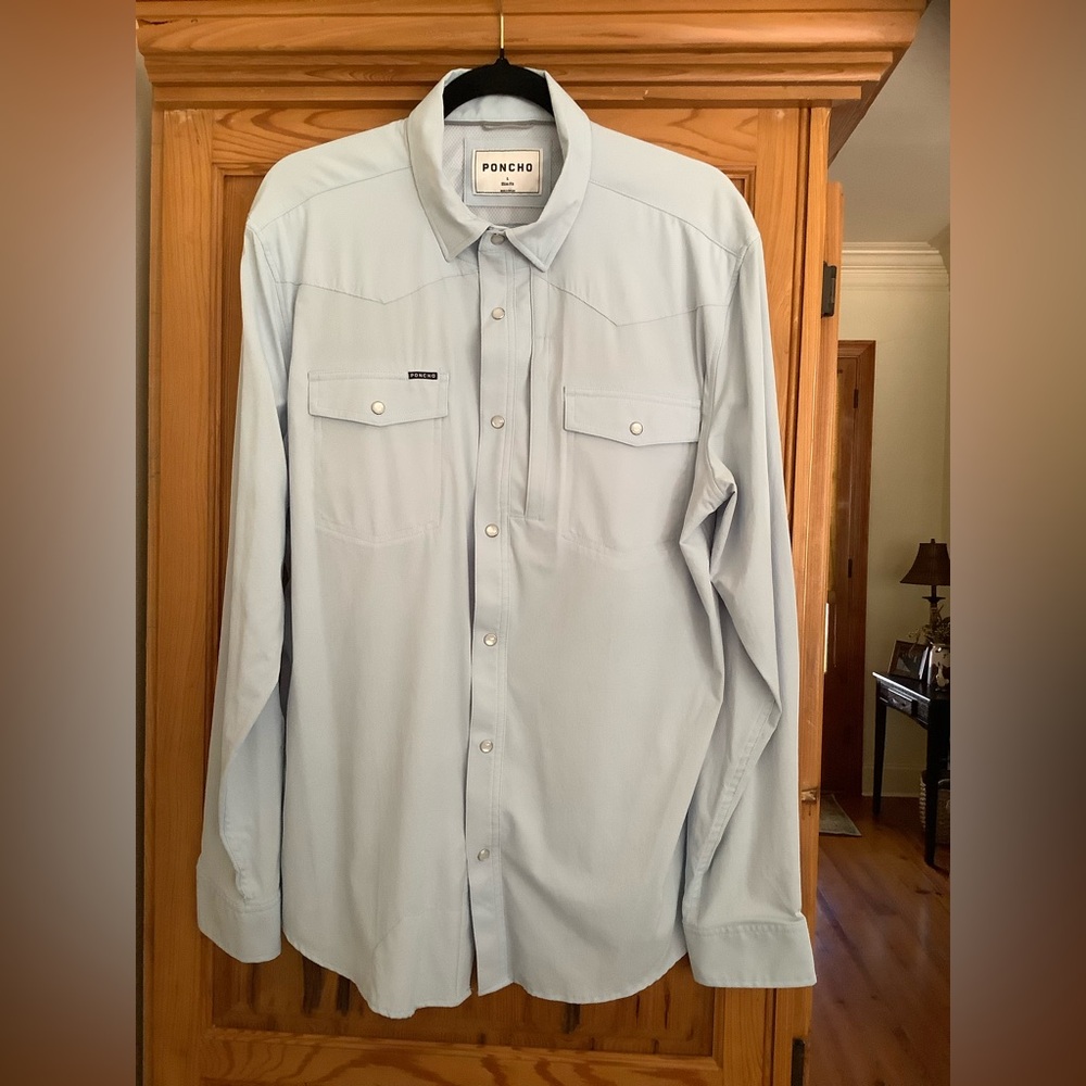 Poncho Men's Light Blue Casual Button Down Shirt